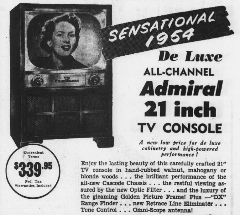 Admiral 1954 Television Ad